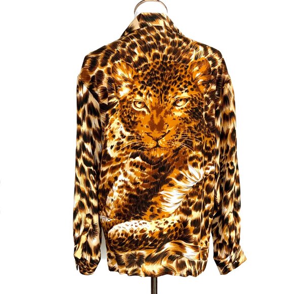 Vintage Fu Da Silk Animal Leopard Tiger Print & Face Blouse Sz M - Picture 4 of 16